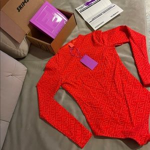 Fendi X Skims Mock Neck Long Sleeve Body Suit Size L  GEORGIA ORANGE